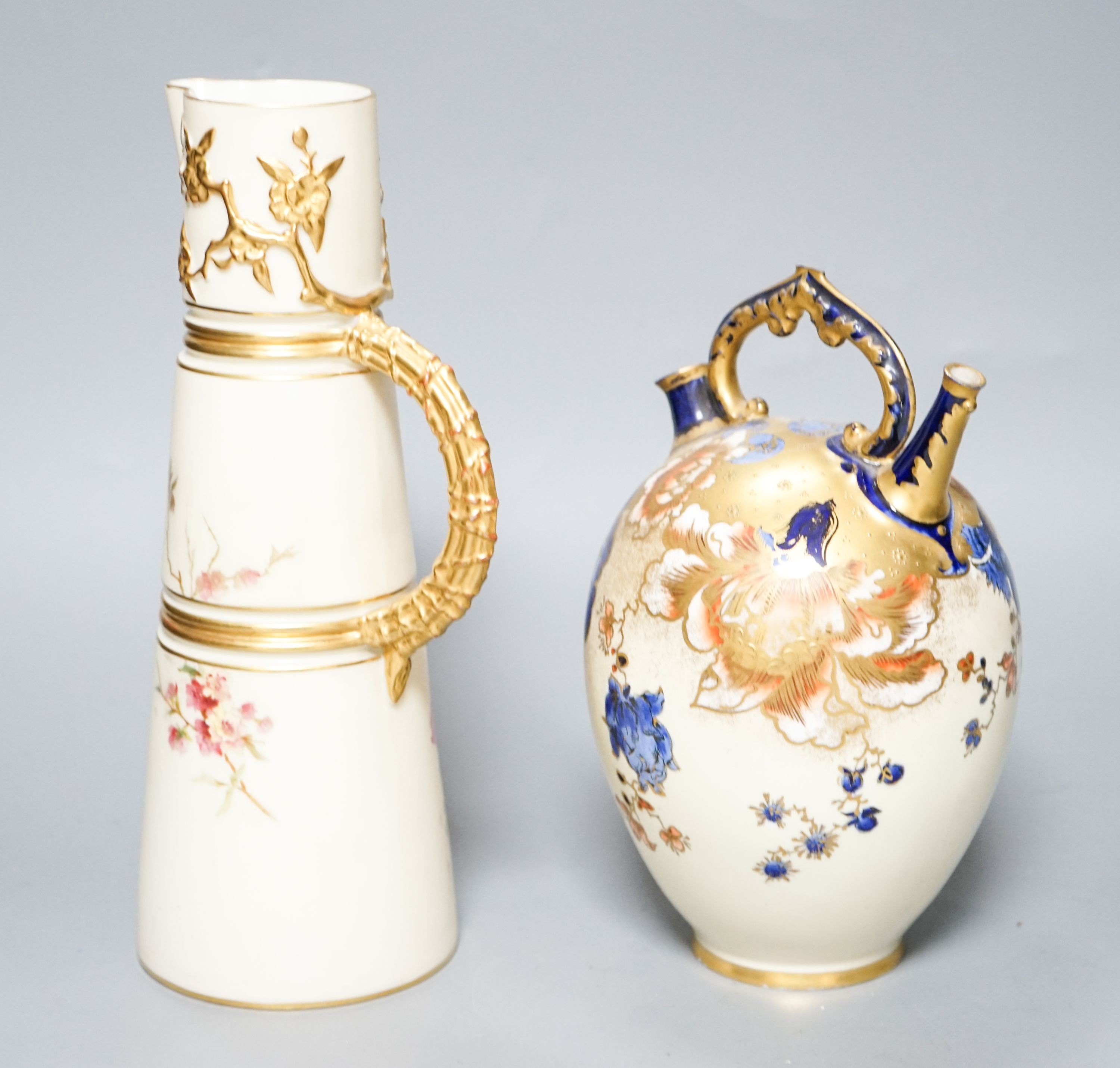 A Royal Worcester blush ivory jug and a Royal Crown Derby ewer 23cm